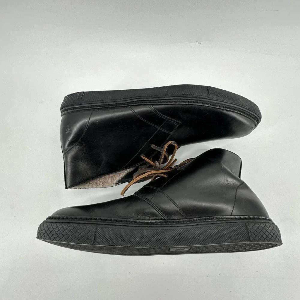 Frye Chukka Boots Mens 10.5 Black Leather Shearling Lined Utility Minimalist‎